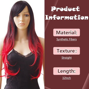 Auction S-noilite Long Ombre Cosplay Hair Wig Women Wavy Heat Resistant Synthetic Hair Costume Wig for Halloween Party 28" Black to Red