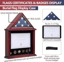 Load image into Gallery viewer, Solid Wood Flag Display Case Military Shadow Box