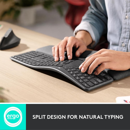 Logitech ERGO K860 Wireless Ergonomic Keyboard - Split Keyboard, Wrist Rest, Natural Typing, Stain-Resistant Fabric, Bluetooth and USB Connectivity, Compatible with Windows/Mac - Black