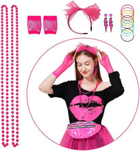 Load image into Gallery viewer, 80s Outfit Accessories for Women, Lips Print T-Shirt Tutu Fanny Pack Legwarmers, 1980s Costume Retro Cosplay Theme Party