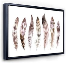 Load image into Gallery viewer, Auction 12&quot;x20&quot; DesignQ Colourful Boho Feather Set X - Bohemian &amp; Eclectic Framed Canvas Wall Art Print