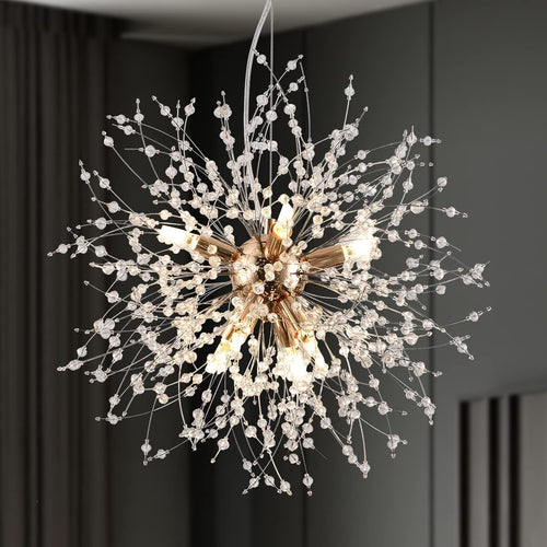 8-Light Isamacc Firework Crystal Chandeliers, Gold Dandelion