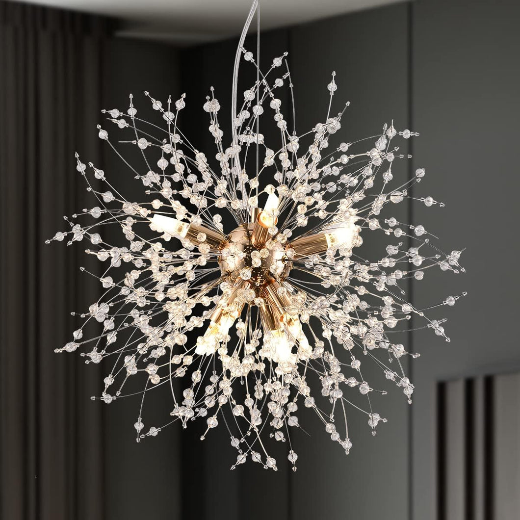 8-Light Isamacc Firework Crystal Chandeliers, Gold Dandelion
