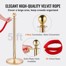 Load image into Gallery viewer, VEVOR 4 Pack Crowd Control Stanchions with Velvet Rope, 3 Pieces 5ft Red Velvet Ropes, Stainless Steel Queue Line Divider with Fillable Base and Top