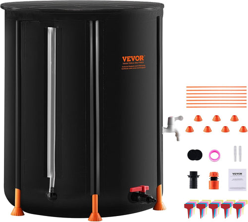 Auction VEVOR Collapsible Rain Barrel, 100 Gallon/380 L Portable Water Tank, PVC Rainwater Collection Barrel with Spigots and Overflow Kit, Water Barrel for Garden Water Catcher