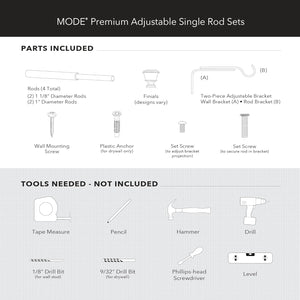 MODE Premium Collection 1 1/8" Diameter Curtain Rod Set