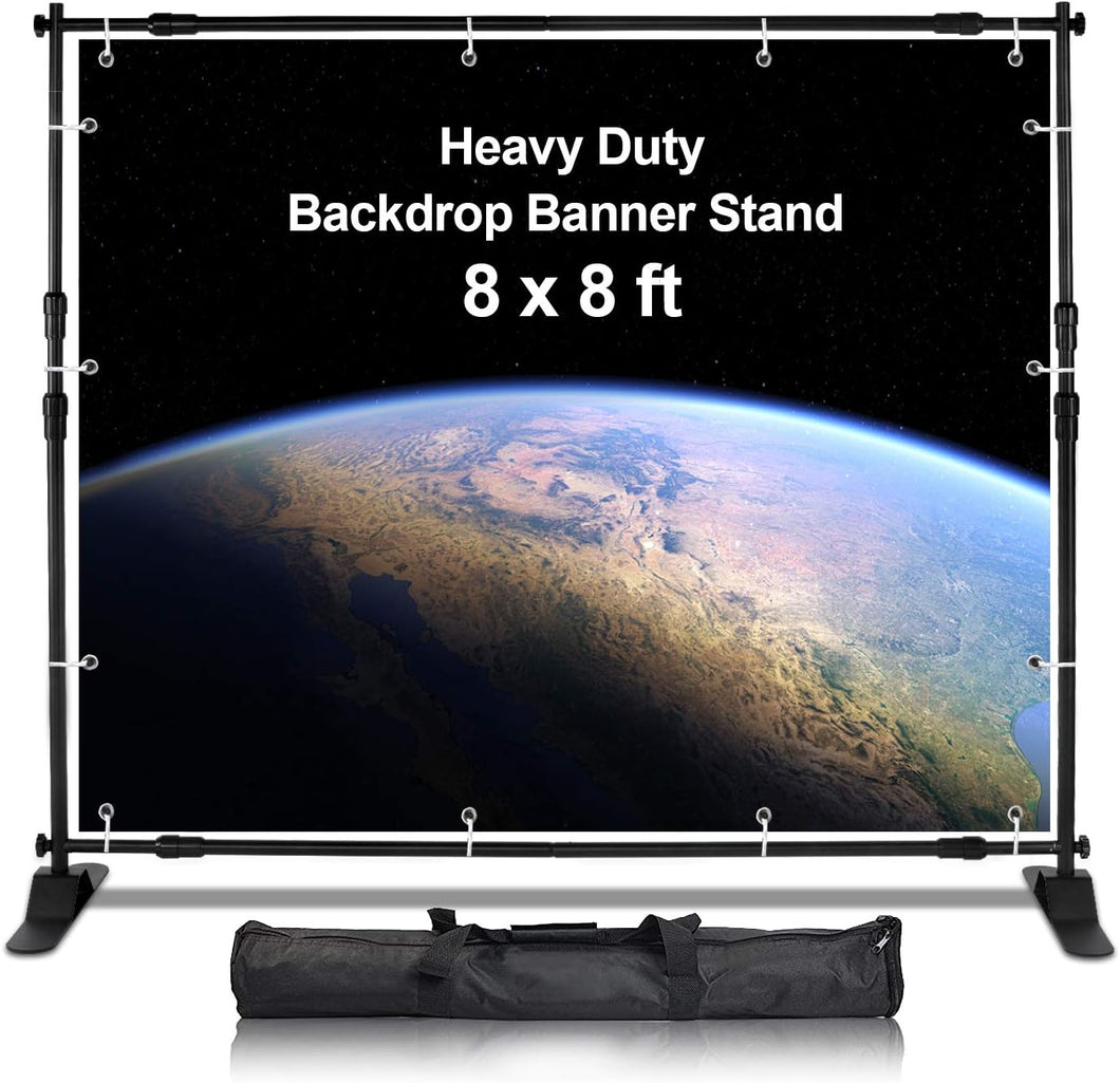 AkTop 8x8 ft Heavy Duty Backdrop Banner Stand Kit, Adjustable Photography Step and Repeat Stand for Parties, Portable Trade Show Photo Booth Background with Carrying Bag