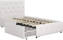 Load image into Gallery viewer, DHP Dakota Upholstered Platform Bed with Underbed Storage Drawers and Diamond Button Tufted Headboard and Footboard, No Box Spring Needed, Twin, White Faux Leather