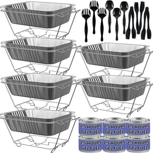 Chafing Dish Buffet Set, Half Size, Disposable Catering Supplies -6 Pack- Food Warmers for Parties