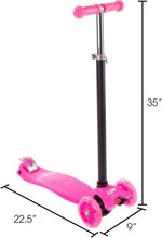 Load image into Gallery viewer, Auction Lil&#39; Rider Kids Scooter-Beginner Adjustable Height Handlebar, 3 LED Light-up Wheels, Kick Scooter-Fun Balance Riding Toy for Girls and Boys (Pink) (80-TK166610P)