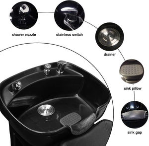 Ainfox Shampoo Barber Backwash Chair, ABS Plastic Shampoo Bowl Sink Chair for Spa Beauty Salon (Black)