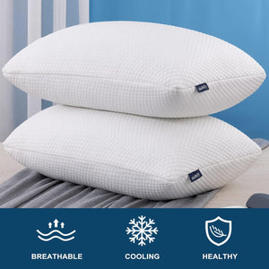 Molblly Standard Pillows Shredded Memory Foam (Set of 2) Standard Size Cooling Bed Pillows 20 x 26 in