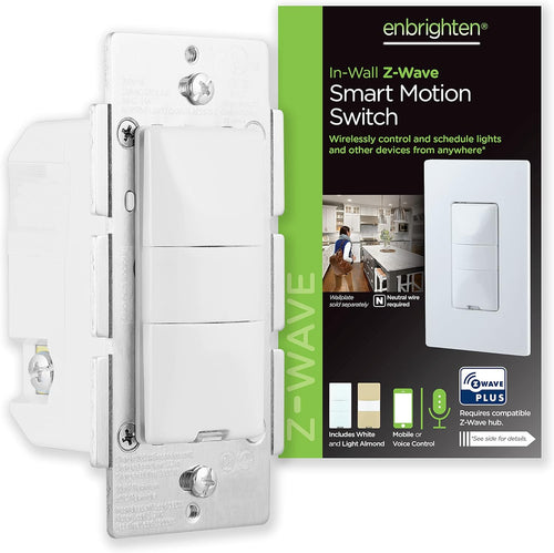 GE Enbrighten Z-Wave Plus Smart Motion Sensor Light Switch, On/Off, Vacancy / Occupancy Sensor, Includes White and Lt. Almond, Zwave Hub Required, Works with SmartThings, Wink, and Alexa, 26931