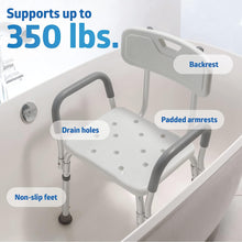 Load image into Gallery viewer, Medline Shower Chair Seat with Padded Armrests and Back Heavy Duty Shower Chair