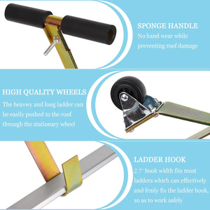 Exttlliy Ladder Roof Hook with Wheel Heavy Duty Steel Ladder Stabilizer Roof Ridge Extension (Silver)