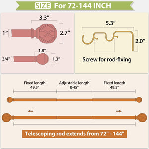 KAMANINA 1 Inch Double Curtain Rods 72 to 144 Inches (6-12 Feet)