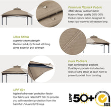 Load image into Gallery viewer, ABCCANOPY Riplock Gazebo Replacement Canopy Top for Lowe&#39;s Allen Roth #GF-12S004B-1, Striped Light Beige