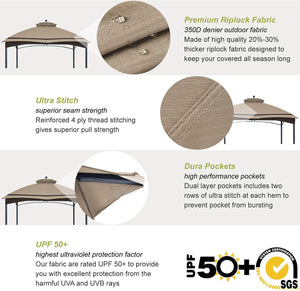 ABCCANOPY Riplock Gazebo Replacement Canopy Top for Lowe's Allen Roth #GF-12S004B-1, Striped Light Beige