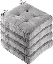 Load image into Gallery viewer, 4 PC Chair Cushion 18” Sq Soft Corduroy Chair Pad with Ties Outdoor Indoor Seat Cushion Square Floor Pillows for Indoor, Dining, Living Room (Grey)