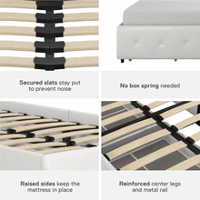 Load image into Gallery viewer, DHP Dakota Upholstered Platform Bed with Underbed Storage Drawers and Diamond Button Tufted Headboard and Footboard, No Box Spring Needed, Twin, White Faux Leather