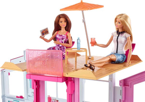 Barbie Doll House, 3-Story Townhouse with 4 Rooms & Rooftop Lounge, Furniture & Accessories Including Swinging Chair