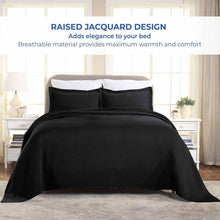 Load image into Gallery viewer, Superior 100% Cotton Basket Weave Bedspread with Shams, All-Season Premium Cotton Matelasse Jacquard Bedding, Quilted-Look Geometric Basket, King, Black