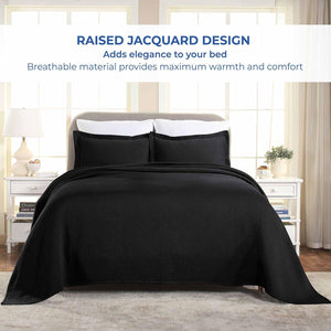 Superior 100% Cotton Basket Weave Bedspread with Shams, All-Season Premium Cotton Matelasse Jacquard Bedding, Quilted-Look Geometric Basket, King, Black