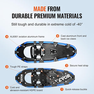 VEVOR 30 inch Light Weight Snowshoes for Women Men Youth Kids, Aluminum Alloy Frame Terrain Snow Shoes, Snowshoes Set with Trekking Poles and Carrying Tote Bag, Fully Adjustable Bindings, Blue