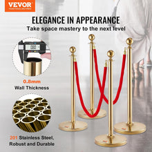 Load image into Gallery viewer, VEVOR 4 Pack Crowd Control Stanchions with Velvet Rope, 3 Pieces 5ft Red Velvet Ropes, Stainless Steel Queue Line Divider with Fillable Base and Top