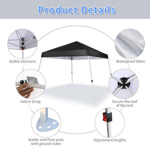 CAMPHILL 8x8 Pop up Canopy Tent,Portable Easy Up Slant Leg Canopy with Carrying Bag,Instant Commercial Shelter,UV Resistant Waterproof,for Outdoor Events,Patio,Backyard,Party,Camping,Black