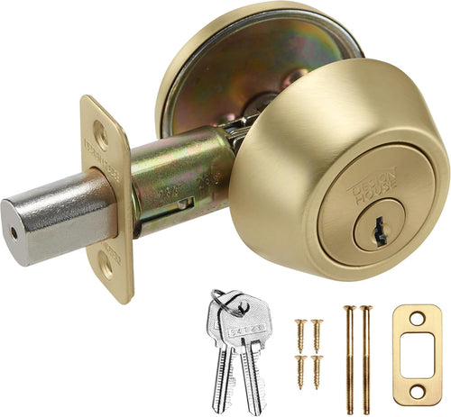 Design House Single Cylinder 2-Way Round Corner Deadbolt with Latch – Satin Gold Deadbolt Lock, 728923