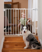 Load image into Gallery viewer, Babelio 26-43&quot; No Bottom Bar Baby Gate for Babies, Elders and Pets, 2-in-1 Hardware Mount Dog Gate for The House, Stairs and Doorways, Safety Pet Gates with Large Walk Thru Door, White