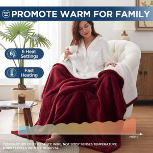 Auction Westinghouse Electric Blanket Throw Heated Blanket with 6 Heating Levels and 2-10 Hours Time Settings, Flannel to Sherpa Super Cozy Heated Blanket Machine Washable, 50x60 inch, Charcoal