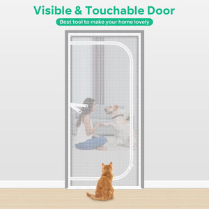 Reinforced Cat Screen Door, 32X82” Heavy Duty Pets Proof Screen Door with Bilateral Zipper, Prevent Dogs Cats Running Out from Home, Bedroom, Living Room, Kitchen Patio Door(32X82”)