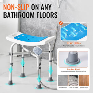 Auction VEVOR Shower Chair, Adjustable Height Shower Stool with Crossbar Support, Shower Seat for Inside Shower or Tub, Non-Slip Bench Bathtub Stool Seat for Elderly Disabled Handicap, 500 lbs Capacity