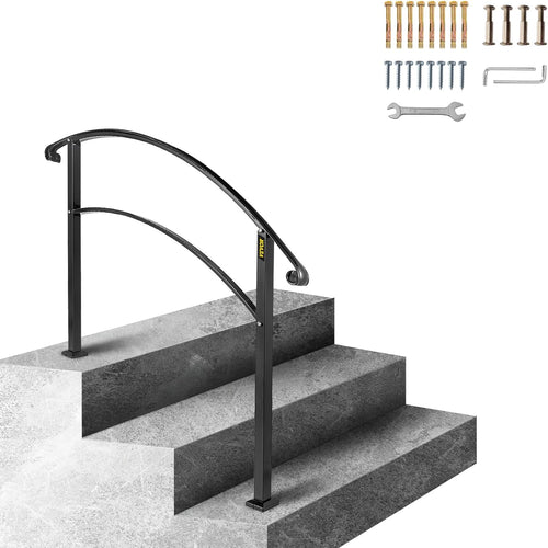 Auction VEVOR Handrails for Outdoor Steps, Fit 1 or 3 Steps Outdoor Stair Railing, Black Wrought Iron Handrail, Flexible Front Porch Hand Rail, Transitional Handrails for Concrete Steps or Wooden Stairs