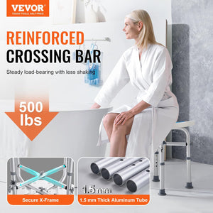 Auction VEVOR Shower Chair, Adjustable Height Shower Stool with Crossbar Support, Shower Seat for Inside Shower or Tub, Non-Slip Bench Bathtub Stool Seat for Elderly Disabled Handicap, 500 lbs Capacity