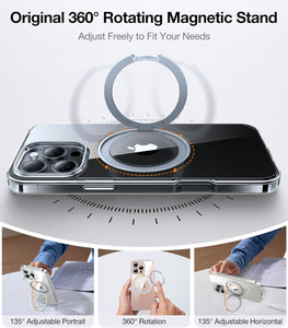 TORRAS 360° Rotatable Ring for iPhone 16 Pro Max Case with Stand, Compatible with MagSafe, Military Grade Drop Protection, Yellowing Resistant, Magnetic Case for iPhone 16 Pro Max 6.9", Clear