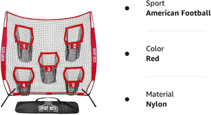 Heavy Duty 7x7 Football Throwing Net (Includes 5 Targets Pockets) with Carry Bag