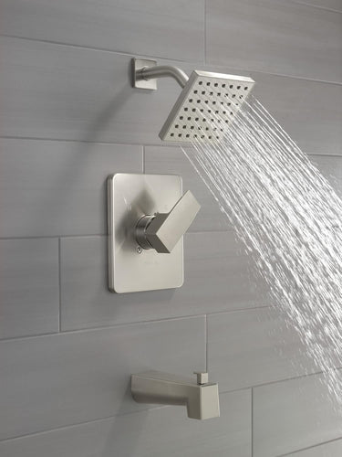 Delta Faucet Modern Brushed Nickel Tub and Shower Trim Kit, Shower Faucet with Single-Spray Touch-Clean Shower Head, Stainless T14467-SS-PP (Valve Not Included)