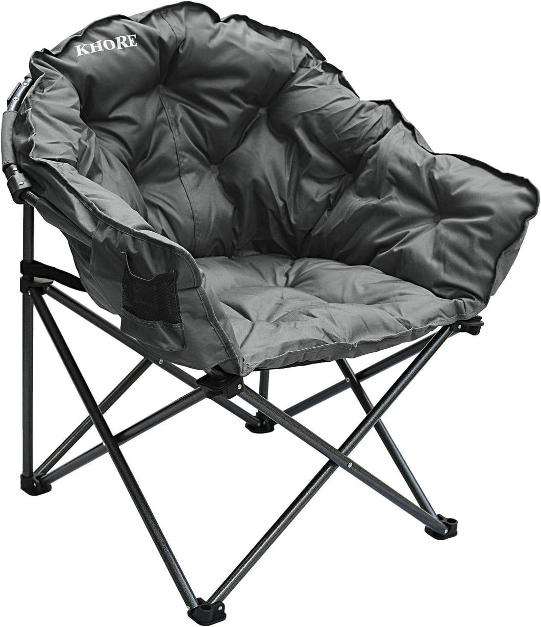 KHORE Oversized Camping Chair Heavy Duty Steel Folding Chair with Carry Bag for Hiking Camping (Grey)