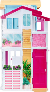 Barbie Doll House, 3-Story Townhouse with 4 Rooms & Rooftop Lounge, Furniture & Accessories Including Swinging Chair