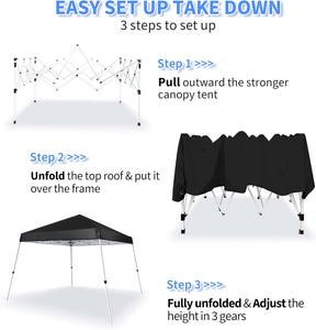 CAMPHILL 8x8 Pop up Canopy Tent,Portable Easy Up Slant Leg Canopy with Carrying Bag,Instant Commercial Shelter,UV Resistant Waterproof,for Outdoor Events,Patio,Backyard,Party,Camping,Black