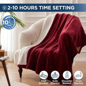 Auction Westinghouse Electric Blanket Throw Heated Blanket with 6 Heating Levels and 2-10 Hours Time Settings, Flannel to Sherpa Super Cozy Heated Blanket Machine Washable, 50x60 inch, Charcoal