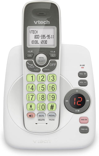 VTech VG104 DECT 6.0 Cordless Phone for Home with Answering Machine, Blue-White Backlit Display, Backlit Buttons, Full Duplex Speakerphone, Caller ID/Call Waiting, Reliable 1000 ft Range (White/Grey)