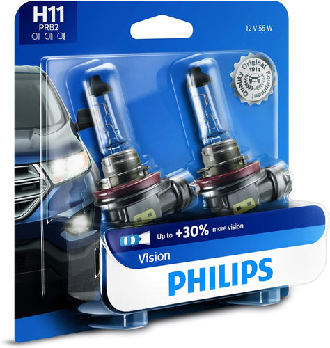 PHILIPS H11 Vision Upgrade Headlight Bulb with up to 30% More Vision, 2 Pack