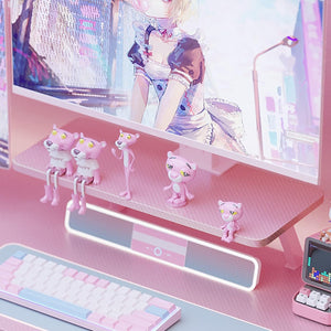 51" MOTPK Pink Gaming Desk with LED Lights, L Shaped