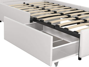 DHP Dakota Upholstered Platform Bed with Underbed Storage Drawers and Diamond Button Tufted Headboard and Footboard, No Box Spring Needed, Twin, White Faux Leather