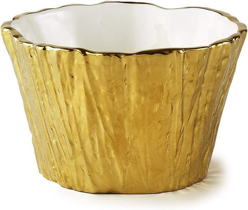 Elegance Tree Bark Porcelain Serving Bowl, 5 Inch, Gold