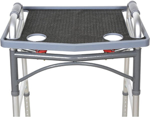 Support Plus Walker Tray Table with Non-Slip Mat/Cup Holders - Mobility Accessory Fits Most Standard Walkers (21" x 16") (Gray)